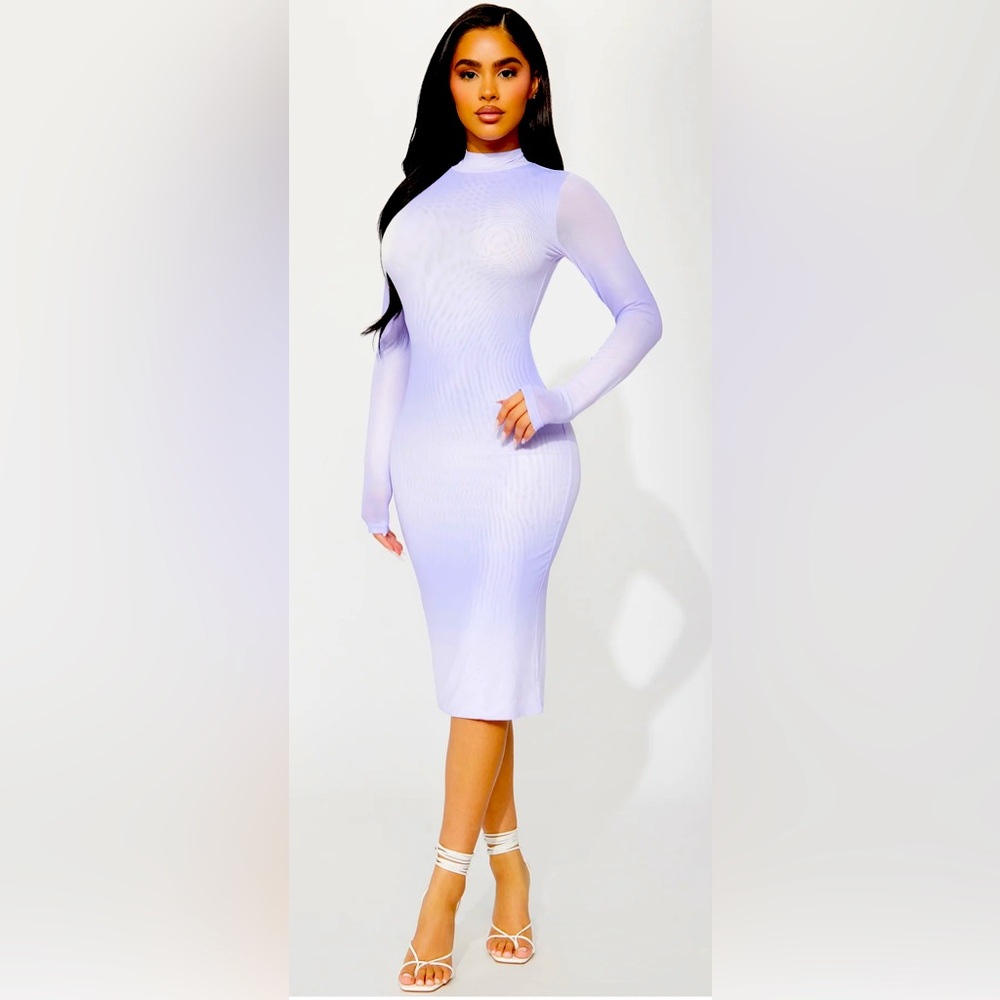 NWT Fashion Nova Elegant Lavender Long Sleeve Dress Sz Med